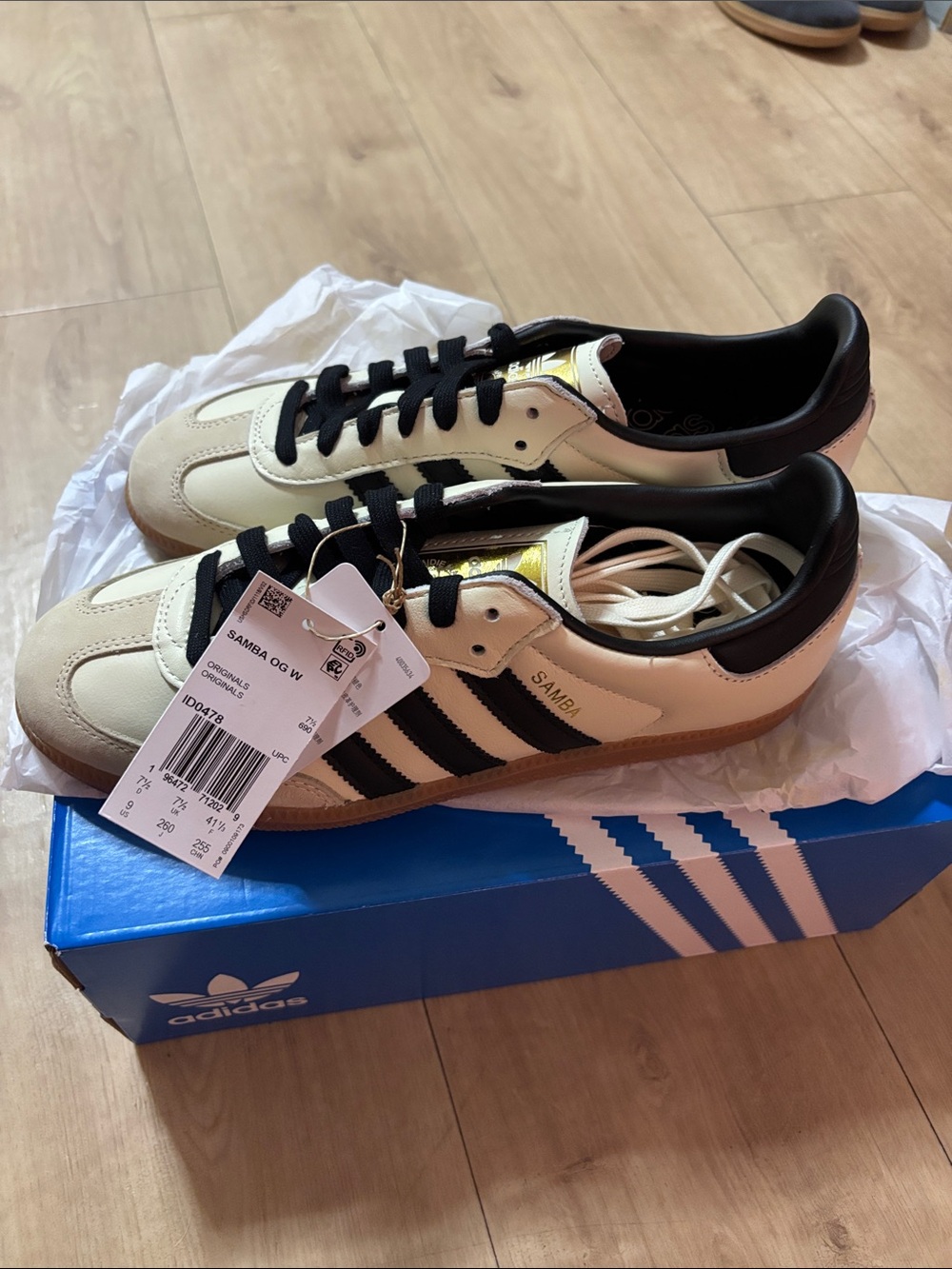 adidas Samba Leather Sneakers in Off-White and Black with Gum Sole